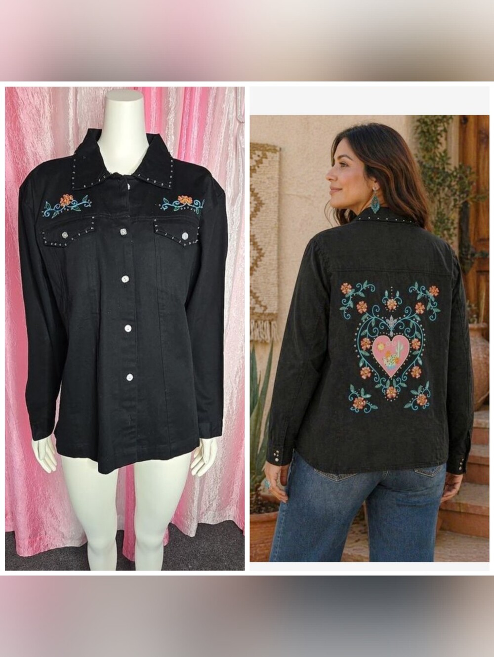 Michael Simon Heart of Southwest Beaded Embroidered Black Jean Jacket Size 1X
